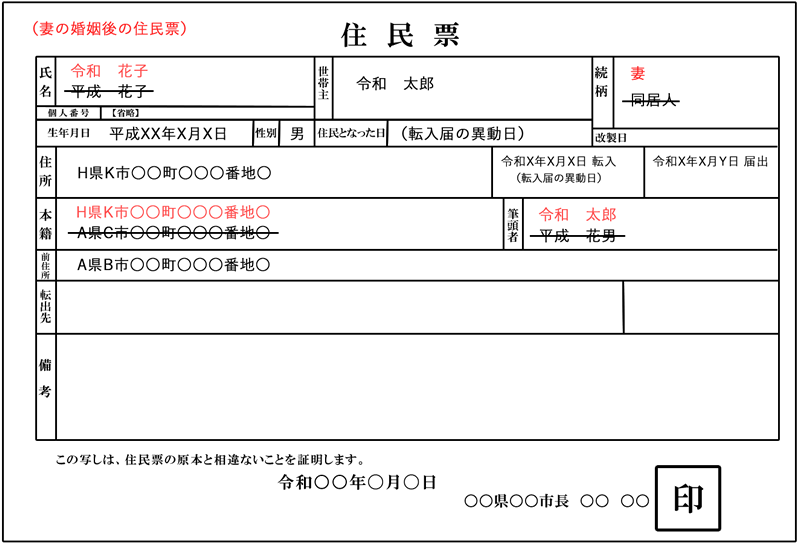処理後の妻の住民票イメージ①