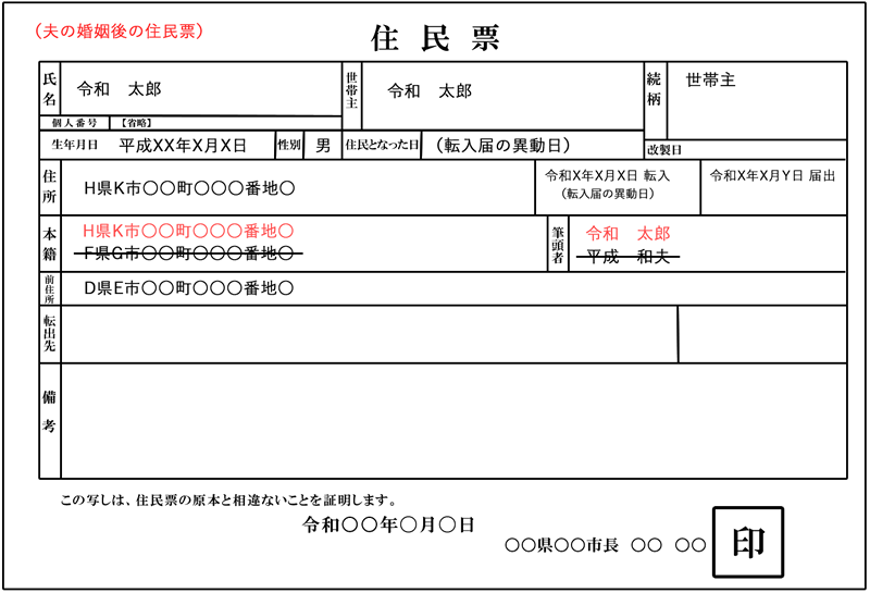 処理後の夫の住民票イメージ①